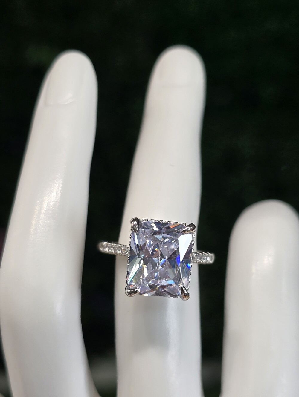 White Solitaire Cushion-Cut Engagement Ring - Women Jewelry - Picture 5 of 10